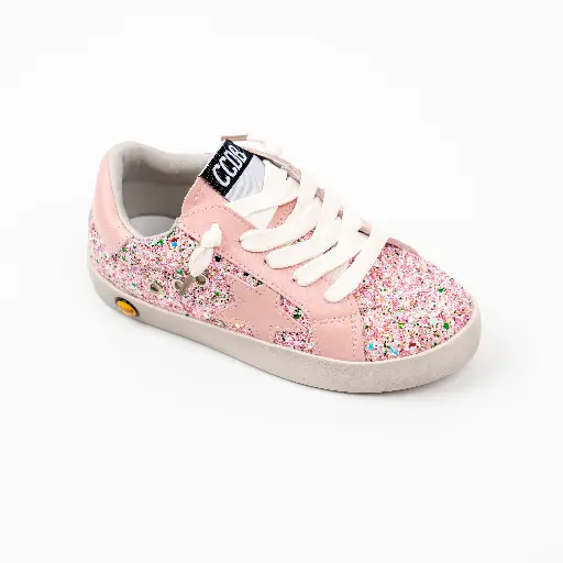 SHINY PINK GLITTER OFWHITE LACE
