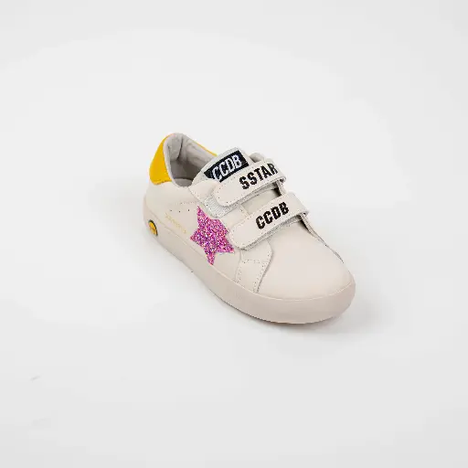 PINK GLITTER STAR YELLOW BACK STICKER